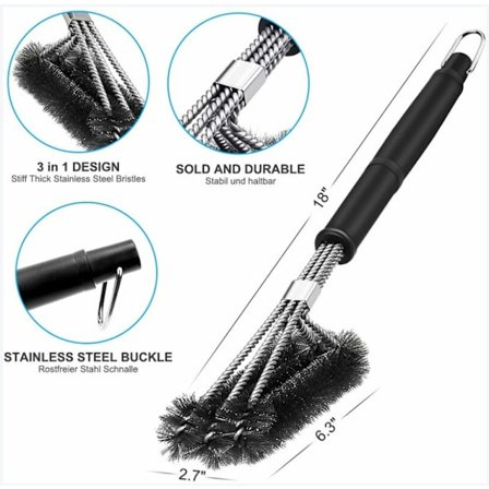 Grilliharja, 3-in-1-grilliharja, pitkä kahva, ruostumaton