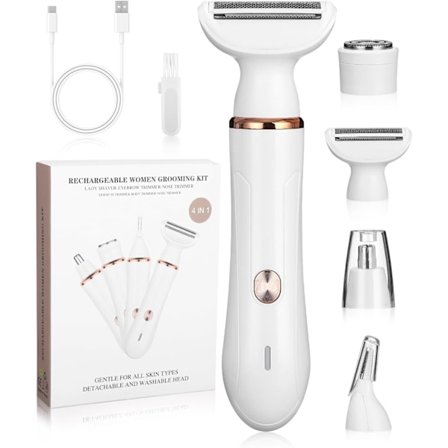 4-i-1 elektrisk shaver til kvinder til ansigt, arme, ben, armhuler og bikinilinje