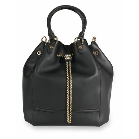 Fendi Vintage, Pre Owned Chain Bucket Bag 4823638 Zwart, Dames, Maat:ONE Size,leather