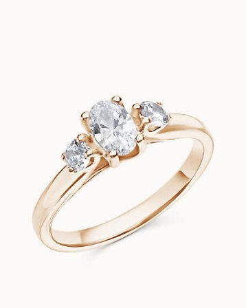 Three-stone Rings Emmy with Oval Natural Diamond - 18K Rose Gold