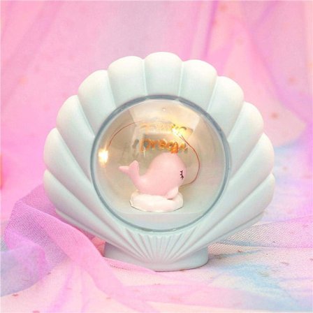 Dolphin Seashell Natlampe Lyseblå Led Med Justerbar Lysstyrke