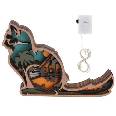 3D Katt Tre LED Ornament Miniatyr Dyrefigur med Innebygd Batteri