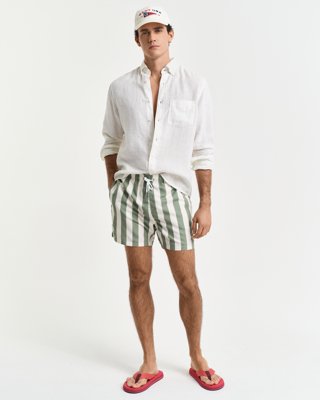GANT - Blockstripet badeshorts til herre kalamata green