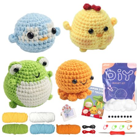 för Nybörjare - 4-pack Val Kyckling Pingvin Bi Virkade Djur Lätt Lära Börja Amigurumi Stickningskit