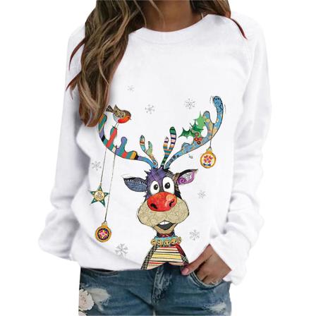 Joulunaiset naiset värikkäät print casual neulepuserot White S