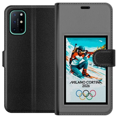 Kompatibelt Lommeboketui til OnePlus 8T Retroplakat Cortina Milano 2026 med fjell, vintersportsutøvere, italienske trikolor, Milano-katedralen og olym