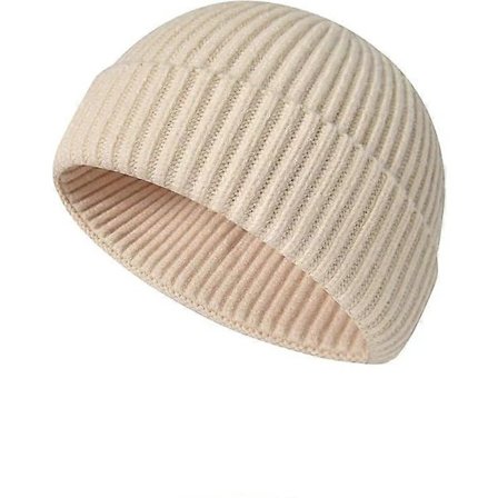 Mössa Herr - Fiskarmössa Trawler Mössa Stickad Uppvikt Varm Vintermössa Skullcap Presenter till Män Beige