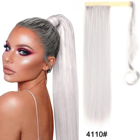 22" syntetiska hästsvansförlängningar linda runt lång rak falsk hästsvans Mjuk klämma i hårförlängningar Pony Tail falskt hår