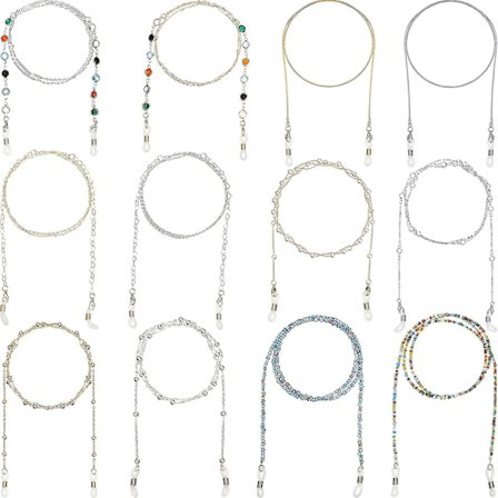 12 stk. Brillekjede Halskjede Brilleholder Perler Lanyard Kjeder Snor