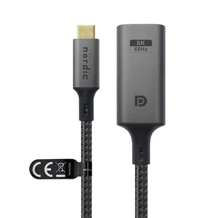 NÖRDIC 50 cm USBC til DP 1.4 kabel 8K30Hz 4K120Hz 32.4Gbps