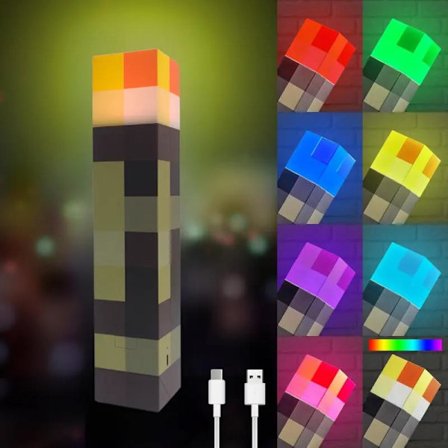 8-fargers Auto-Flowing Lysende Vegg Pixel Lommelykt, Oppladbar Nattlampe, Håndholdt & Veggmontert Bordlampe