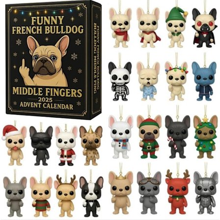 Julekalender, Sjov Fransk Bulldog Langfinger Juletræsdekoration