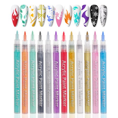 12 Färgers Nagelkonst-pennor, Nagelkonstverktyg, Nagelkonst-kit, Akrylfärgspennor Gel Nagel-pennor, Nagellackspenna, för DIY Nagelkonst, 