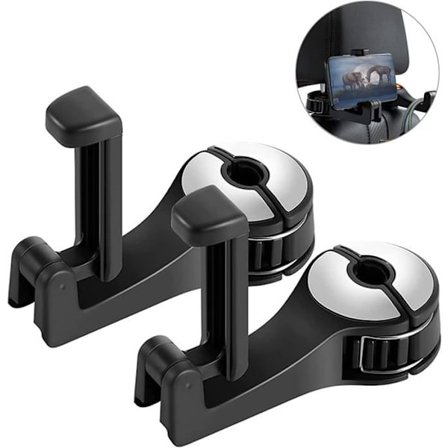 Parti med 2 kroge, bil med holder, mobiltelefon, universal bil nakkestøtte, frakkekrog