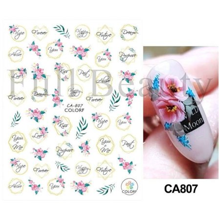 3 st Ros Nageldekaler Blomma 3D