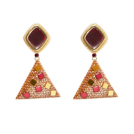 Earring in gold with colorful stones and triangle