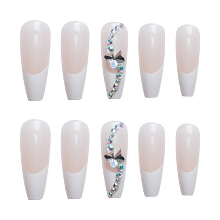 24 st tryck på naglar långa - franska kistfalska naglar - ballerina falska