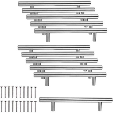 10 x Rustfrie stål kjøkkenskaphåndtak 96mm hullspacing, B