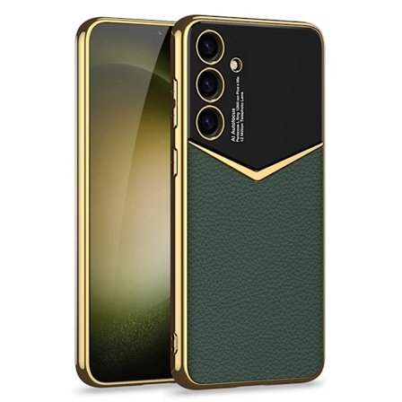 SKALO Samsung S25 GKK PU-Nahka Kultareunus Suojakuori - Vihreä