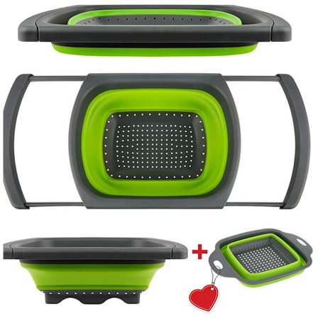 Sammenklappelig si, køkkensier, 1 stk. firkantet serie og 1 stk. over-the-sink serie, sammenklappelig si