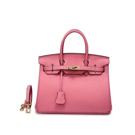 Stilful håndtaske i kirsebærrosa 30 cm Premium koeskindslychee-mønster til kvinder