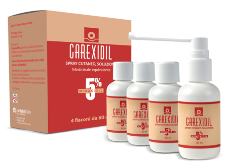 Carexidil 5% Spray Cutaneo Soluzione, 4 Flaconi in Hdpe da 60 ml