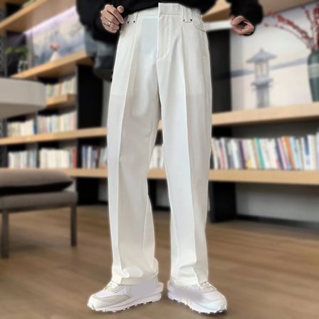 Mænds Suit Bukser Straight Leg Wide Leg Bløde Åndbare Elastiske Mænds Løse Casual Bukser til Forår Efterår Hvid L