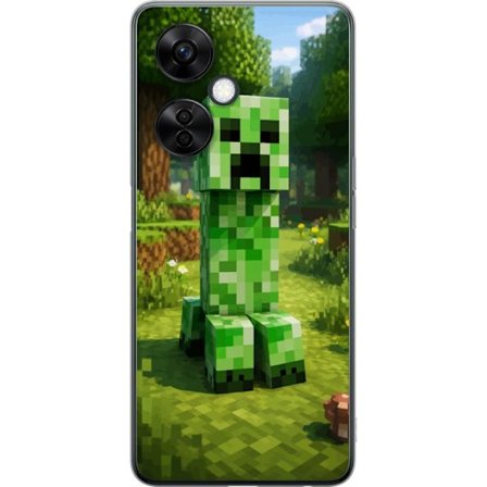 Kompatibelt Mobilskal till OnePlus OnePlus Nord CE 3 Lite Block-baserad Creeper-figur i en grön pixell värld, ikonisk spelillustration för barnrum,