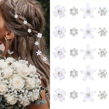 20-pakning Mini Små Blomster Hårklemmer Bryllupshår Flettede Hårklemmer Strass Perle Hårnåler Klemme Bryllupsutsmykning Hårtilbehør