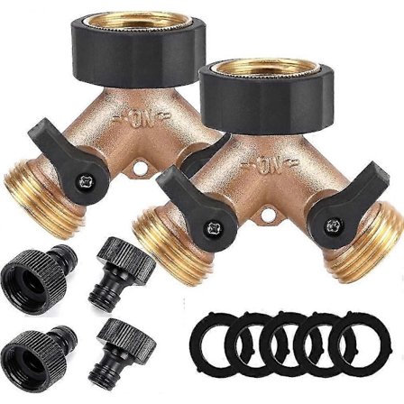 2 kpl Messinkinen letkuliitin 2-ulostulon jakajaliitin - 2-suuntainen letkun jakaja-adapteri puutarhan kasteluhanaan