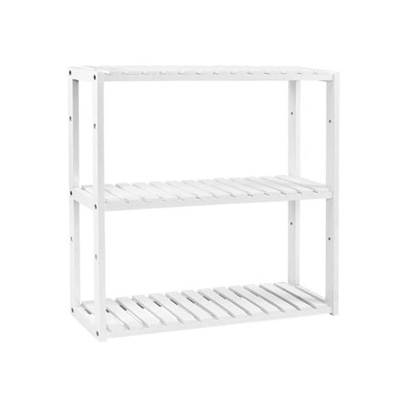 Rootz badeværelseshylde - Reol - Bambus badeværelseshylde - 3-lags badeværelseshylde - Hylde - Bambus - Hvid - 60 x 54 x 15 cm (B x H x D)