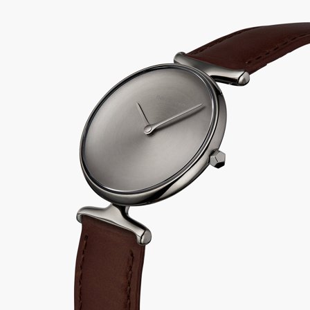 Nordgreen Best Women's Slim Designer Watch - Silver Case - Brushed Metal Dial - 32mm Dark Brown Leather Strap White Dial Unika