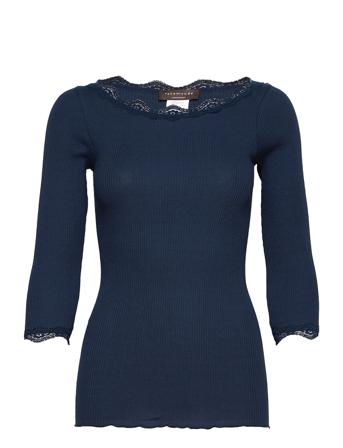 Organic T-Shirt Boat Neck W/Lace Navy Rosemunde