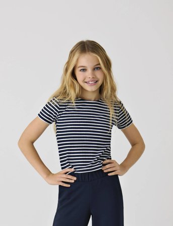Kids Only Kognella Striped S/S O-Neck Top Jrs Noos - Navy - 122-128