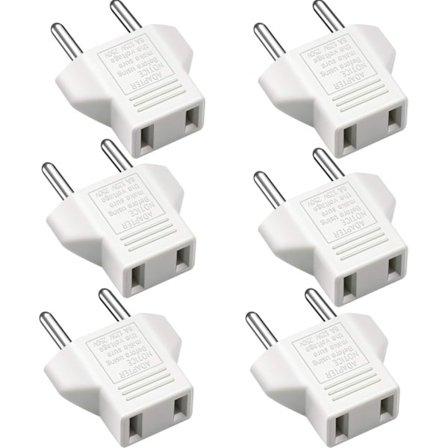 VGUARD US til EU Adapter, [6-pakning] 2-pins CN Kina USA Amerikansk til 2-pins EU Europa Frankrike, Tyskland, Spania, Egypt og flere - Hvit