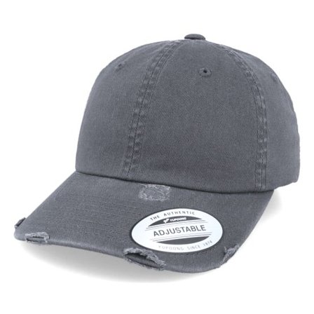 Yupoong - Grå unconstructed Keps - Dark Grey Destroyed Dad Cap @ Hatstore