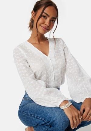 Happy Holly - Broderie Anglaise V-Neck Blouse 44/46 - White - Blusar & Skjortor - Dam - Bubbleroom