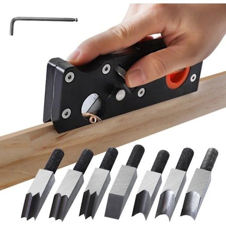 Fasplan snedkerhøvl, håndhøvl til træbearbejdning, træfasehøvl til affasning og skæring af træ (høvl7skær)