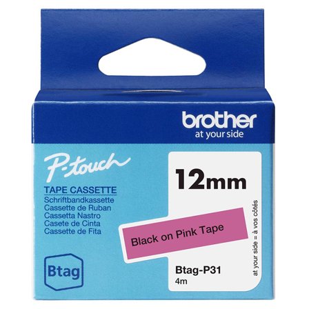 Brother BTAGP31 12MM BLACK ON PINK TAPE
