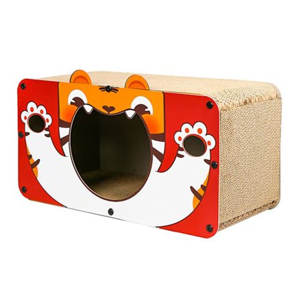 Katteskrapehus i papp, stort rom, pustende, komfortabelt, søtt mønster, hvile og lek