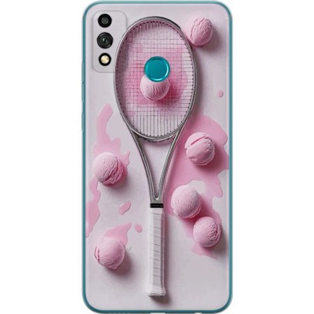 Kompatibelt Mobildeksel til Honor Honor 9X Lite Rosa glasskuler og tennisracket i et kreativt, stille bilde med leken popfølelse og moderne design so