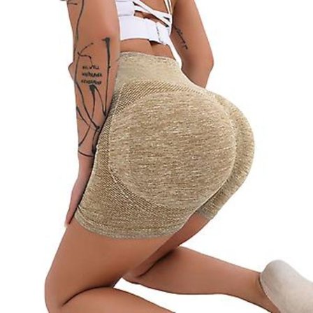 Dame Yoga Shorts med Høj Talje, Butt Lift, Træning, Yoga, Løbetøj, Gymnastik, Nylon Shorts, Træning, Fitness, Sportstøj (M Khaki)