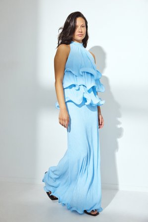 NA-KD - Maxi-skjørt med bøyledetaljer - Plisserte skjørt - Blå - XL (EU 46)