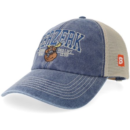 Berzerk - Blå trucker Keps - Jacked Moose Collage Script Denim/Stone Vintage Trucker @ Hatstore