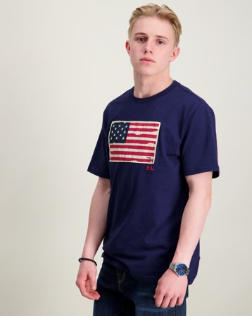 Polo Ralph Lauren Flag Cotton Jersey Tee Blauw T-shirts Jongens - Kids Brand Store