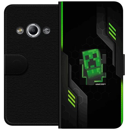 Kompatibel Tegnebogsetui til Samsung Galaxy Xcover 3 Minimalistisk grøn Creeper figur i pixeldesign med futuristisk techbaggrund og geometriske forme