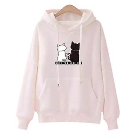 Huppari naisille, graafinen, valmistettu laadukkaasta kuidusta, vetoketjullinen kevyt huppari naisille (S valkoinen)