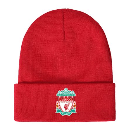 Liverpool Football Club unisex strikket lue for voksne med klubbemblem på bremmen – en perfekt julegave til fotballfans.