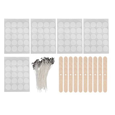 Gör-det-själv 100 st ljustillverkningssats 15 cm ljusvekar 100 st dubbelsidiga vekar klistermärken 10 st trävekarhållare (vit bottenklistermärke)