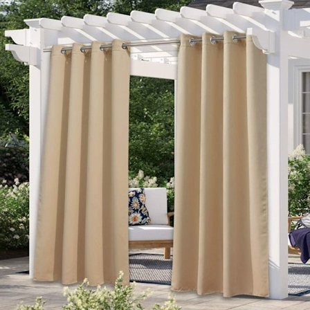 Qelus Utomhus Gardiner Vattentåliga med Ögla - 132x274cm - Beige - Pergola Terrasse Isolering för Trädgård